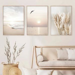 Tableau mural nature zen - VETOBIOL - 30x40 cm - Lot de 3 - Sans cadre - Beige et blanc - Style boh&egrave;me - Photographie