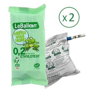 ETHYLOTEST Taux 02 g - Lot de 2 ex - Contralco NF X 20702 - sans Chrome - Nouveaux Conducteurs - Produit français - Le Ballon