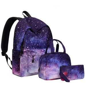 ROCK Lot de 3 Fille Sac à Dos Galaxy Collège Scolaire Loisir Voyage Impermeable avec Trousse à Crayons 20-35L