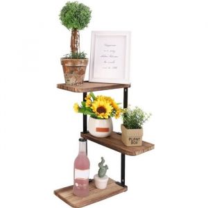 Étagère Murale dAngle Industrielle - Étagère Rangement en Bois - Étagère Flottante pour Maison Chambre Salon Salle de Bain