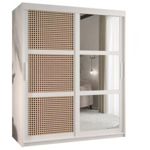 Armoire à 2 Portes Coulissantes ABIKSMEBLE PLECIONKA WIEDEŃSKA 2 - mirroir corps Blanc façade Blanc poignées Argent