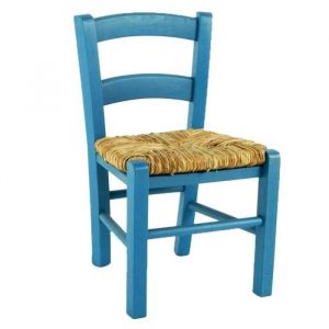 Chaise pour enfant - Assise en paille - Bois bleu