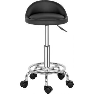 Tabouret Coiffeuse Tabouret Rond avec Dossier Tabouret &agrave; roulettes Rotation &agrave; 360&deg;Hauteur R&eacute;glable- Noir