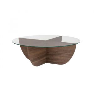 CALICOSY - Table basse avec plateau en verre D90 cm - NINA - Noyer
