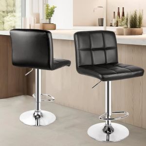 Ensemble de 2 tabouret de bar Chaise de bar en cuir PU Hauteur réglable 85-115cmTabouret pivotant. avec dossierNoir