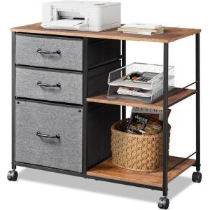 DEVAISE Caisson Mobile 3 Tiroirs : Support imprimante avec étagère classeur tissu pour dossiers A4/Letter bureau bois rustique