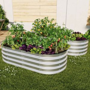 Jardini&egrave;re Sur&eacute;lev&eacute;e en M&eacute;tal Galvanis&eacute; &ndash; Bac &agrave; Plantes Ovale pour Jardin L&eacute;gumes et Fleurs