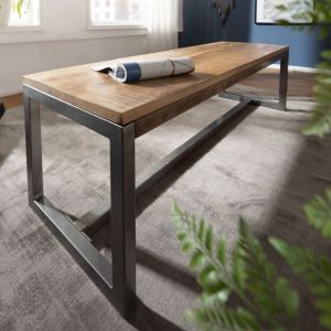 WOHNLING banc de salle &agrave; manger en bois massif de manguier 120x46x45 cm banc en bois sans dossier