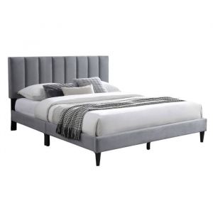 Lit adulte 160x200 / 140x200 cm - Lit rembourré avec sommier - Lit double 200x160cm - Tête de lit surpiquée - Tissu 250 g/m² - Gris