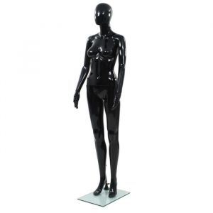 Buste de couture Mannequin de Femme Mannequin de Couture de Vitrine Buste D&eacute;coratif - corps complet base verre Noir brillant 175