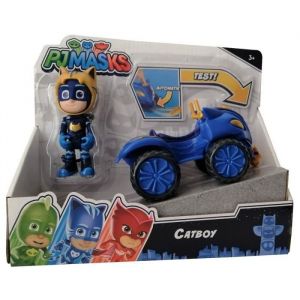 Simba PJ Masks 109402421 Figurine mobile de super-héros Catboy 8 cm avec quad avec grappin automatiquement rétractable 13 cm bleu