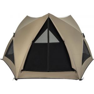 GYMAX Tente de Camping pour 4 &agrave; 6 Personnes 6 C&ocirc;t&eacute;s avec Toit Amovible Fen&ecirc;tres en Maille Sac de Transport pour Voyage