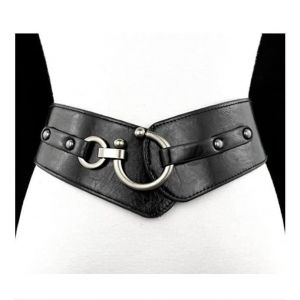 Ceinture Femmes Élastique - WOVTE - pour Manteau Robe - Simili Cuir - Boucle Alliage - Noir