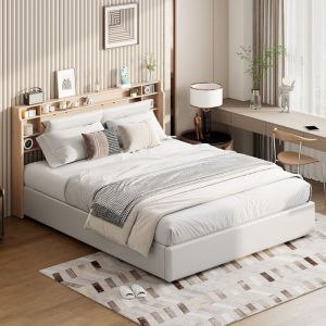 Lit 160x200 cm lit coffre rangement de chevet lit pliant rev&ecirc;tement en similicuir bois cuir PU blanc