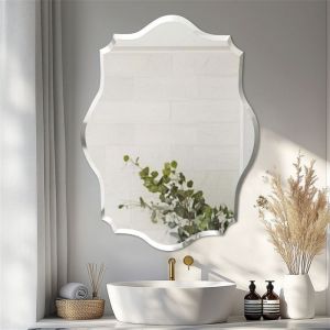 Miroir Mural à Bord Biseauté Sans Cadre - Miroir Décoratif pour Salle de Bain Salon Coiffeuse Chambre Miroir Argenté 50x70cm