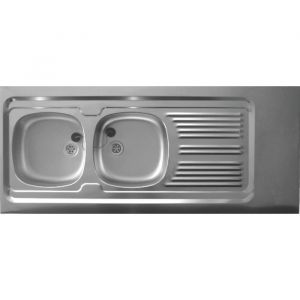 Evier inox 18/10 &agrave; poser r&eacute;versible - Moderna - 2 cuves + &eacute;gouttoir + 140x60cm