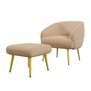 DRIPEX Fauteuil de salon Scandinave rembourré en Sherpa avec repose-piedsFauteuil relax de salonpieds dorésMarron