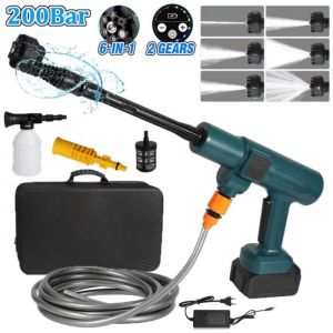 Nettoyeur Haute Pression Sans Fil 21V 200 Bars Nettoyeur Haute Pression Sur Batterie avec Buse 6 en 1 pour Voiture Sol Mur Cl&ocirc;ture