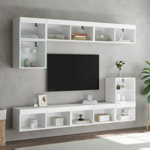 ABBO-SALE*Cabinets TV - Armoire de t&eacute;l&eacute;viseur - avec &eacute;clairage LED - 2 pcs blanc 80 x 30 x 30cm SOL332993