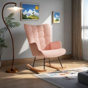 Fauteuil à Bascule Rembourré Chaise Berçante Allaitement Bébé Tissu Velours Teddy Supporte Jusquà 120 kg Style Elégance Rose