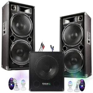 PACK SONO DJ 4300W CUBE 1512 avec CAISSON + ENCENTES + CABLES HP et PC + JEUX DE LUMI&Egrave;RE STROBO LED PA DJ LED LIGHT SOUND