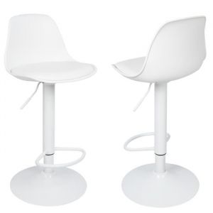 Willonin&reg; Lot de 2 Tabouret de bar avec dossier 28cm Chaise de cuisine avec Si&egrave;ge cuir PU Hauteur r&eacute;glable et pivotant 360&deg; Blanc