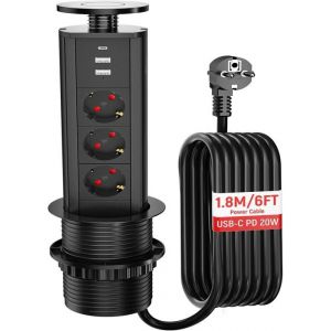 Prise Encastrable Plan De Travail Bloc Prise Escamotable 3 Prises 2 USB et USB C PD20W Bloc Multiprise Encastrable USB C