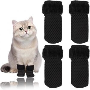 4 PCS Mitaines Anti-Rayures pour ChatR&eacute;glables en Maille Respirants Bottes de Protection pour ChatChaussettes pour ChatsChaussons