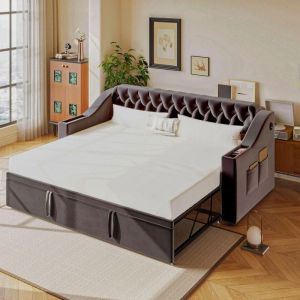 Canapé-lit rembourré 90/180*190 cm Couettes-bras plus larges et plus épaisses avec connexion de charge USB Stockage intégré dan