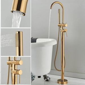 Robinet baignoire or Robinet De Baignoire Avec Douchette  Autoportante Mitigeur Robinet Baignoire Ilot Pour Salle De Bain