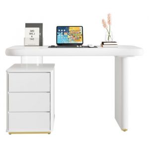 Bureau nuage laqu&eacute; blanc 117x50cm 3 tiroirs plateau renforc&eacute; - Bureau fran&ccedil;ais design et stable