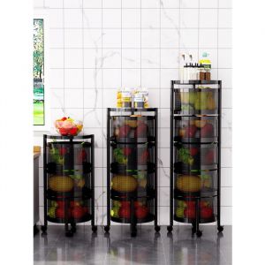 Desserte de Cuisine 3 Niveaux - AFFI-Chariot de Service &agrave; RoulettesEtag&egrave;res de Rangement 3 paniers ronds rotatifsNOIR