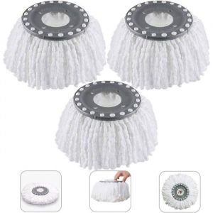 3Pcs T&ecirc;tes Microfibre Balai Mop Heads T&ecirc;te de Vadrouille Rechange Rond T&ecirc;tes Mop Rotation &agrave; 360 pour Balais Serpill&egrave;re Rotatif