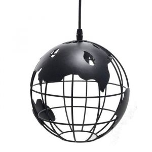 WOTTES Suspension Vintage Industrielle Globe Lampe de Plafond Luminaire en Boule Métal Diamètre 20cm – Noir