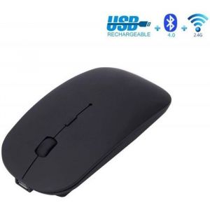 Souris sans fil 24 GHz et Bluetooth Souris sans fil rechargeable double mode avec Silent Click silencieux Compatible avec PC