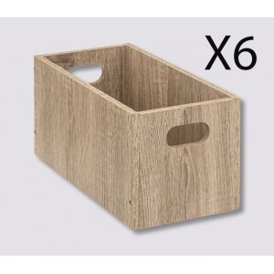 Lot de 6 boites de rangement paniers de rangement en bois coloris naturel - Longueur 15 x Profondeur 31 x Hauteur 15 cm