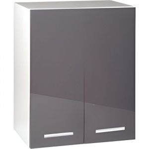 Meuble de cuisine - TARA - Haut 60cm - 2 portes - Gris - Laqué