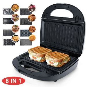 Gaufrier électrique Multifonction 8 en 1 - Grande Puissance de 750W - Plaques Interchangeables - Appareil à Croque Monsieur Grill