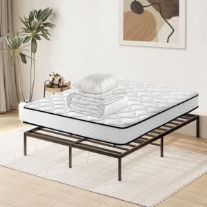 Ensemble Matelas et Sommier et Couette et Oreiller - Matelas 160x200x16 - Cadre de lit 160x200 - Couette 200x240 - 2Oreillers 60x60