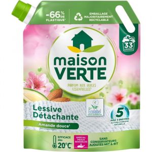 Maison Verte-Recharge Lessive Liquide-Parfum aux Huiles Essentielles-Lessive Détachante--Efficace dès 20°C-5 Enzymes-33 Lavages