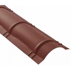 Faîtière demi-cercle pour toiture acier galvanisé laqué mat aspect tuile - L: 2.1 m - l: 9 cm - Brun rouge mat