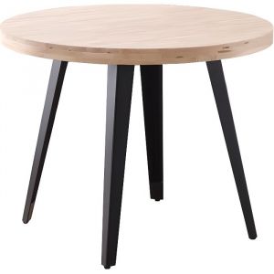 Table à manger ronde en bois coloris chêne nordique pieds noir - diamètre 100 x hauteur 76 cm