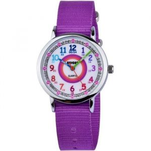 Zeiger Montre Enfant Fille Pédagogique pour Apprendre l’Heure 12/24H Montre pour Fille Bracelet Nylon Violet Étanche Lavable