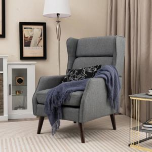 RELAX4LIFE Fauteuil de Salon en Tissu à Dossier  Coussin Amovible  Pieds en Bois Hévéa  Canapé 1 Place pour Chambre/Bureau Gris