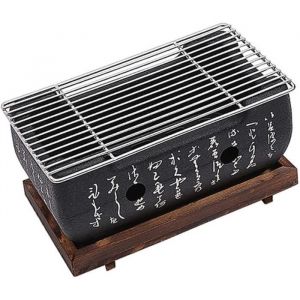 Barbecue de table japonais four &agrave; charbon portable avec grille m&eacute;tallique et pied en bois accessoires pour barbecue domestiq[534]