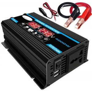 4000W 12V &agrave; 220V - 110V double USB LED convertisseur de puissance de voiture onduleur modifi&eacute; vague 12V &agrave; 220V noir