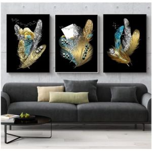 tableau decoration murale salon noir doré plume toile peinture mur Art abstrait ange ailes plume affiche Sans cadre 40x60cm