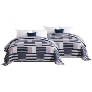 WOLTU Lot de 2 Couvre-LitsDesign Patchwork Couette boutis impriméejeté de litBleu+blanc240x260 cm