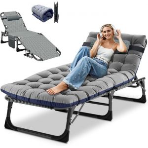 Lit de Camp Pliable 1 Personne Capacité de Charge 200Kg Lit Pliant avec Matelas Poches