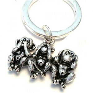 Porte-clé - Les 3 singes de la sagesse - Métal argenté - Porte-bonheur - Solide - Rigolo